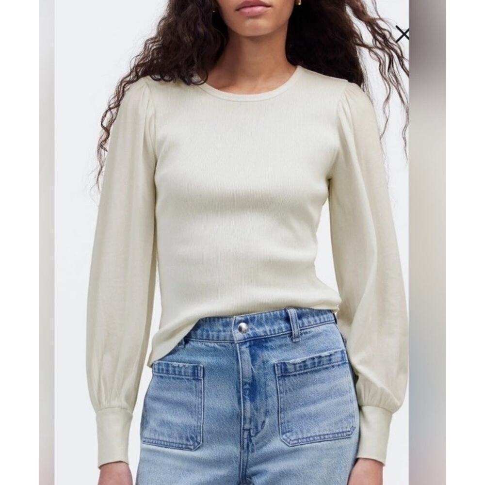 Madewell Brushed Puff Sleeve Top Woman Size Large CR